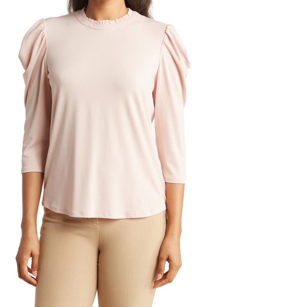 Adrianna Papell Ruffle Neck Knit Top In Champagne Color- New W/ Tag- Size Medium